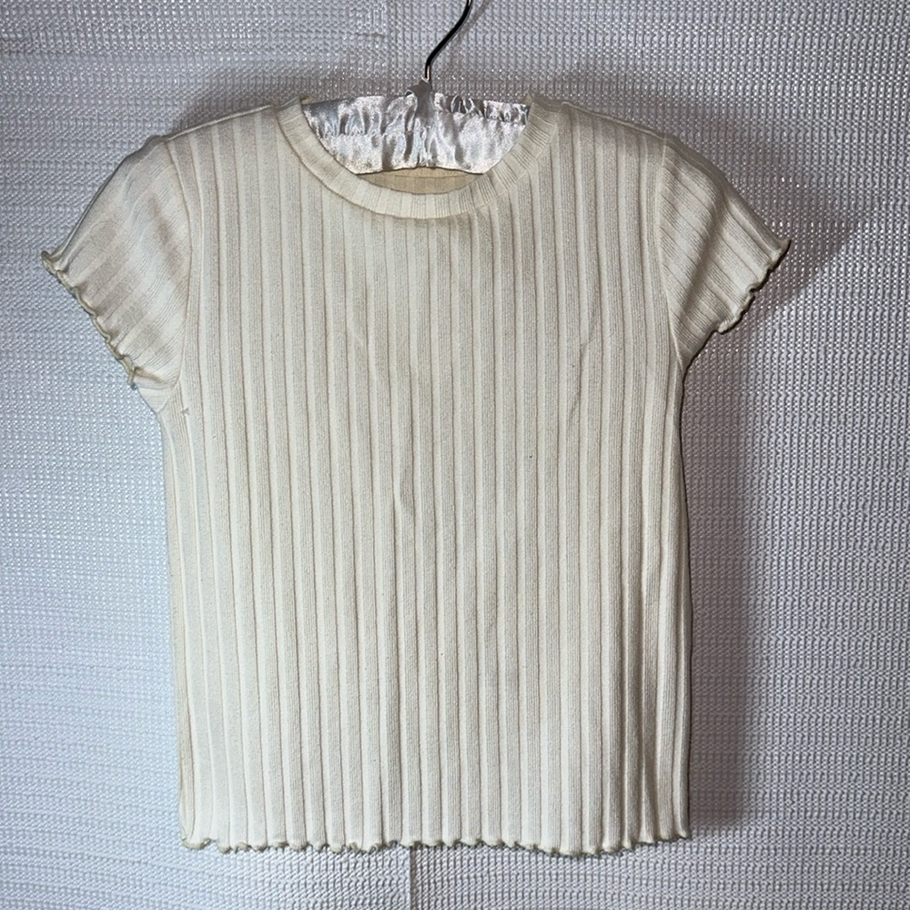 WONDER NATION Off White Knit Wide Ribbed Semi-Cropped Ruffle Hem Top Girls S6/6X